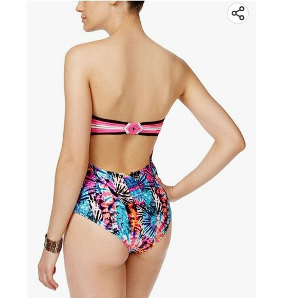 Jessica Simpson Women's Firework V-Wire Bandeau One-Piece Swimsuit Size Medium - Picture 2 of 16